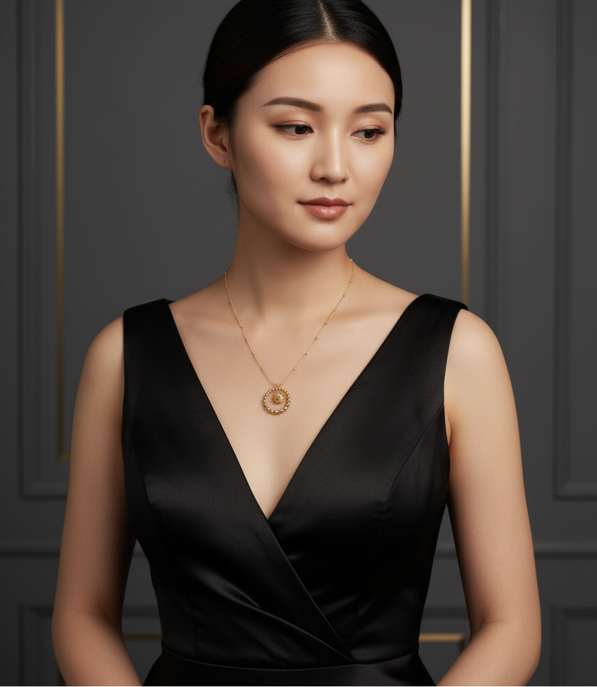 Golden Radiance Halo Necklace – Timeless Grace in Every Detail