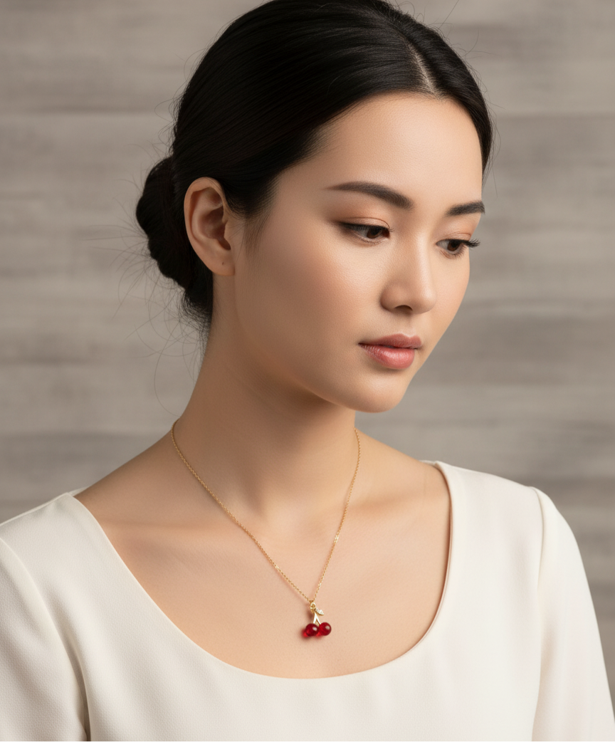 Golden Cherry Charm Necklace – A Touch of Playful Elegance