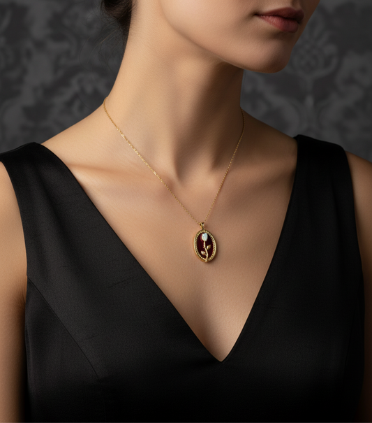 Elegant Gold Oval Pendant Necklace with Opal Accent