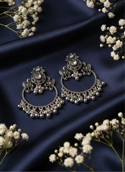 Elegant Oxidized Silver Chandbali Earrings