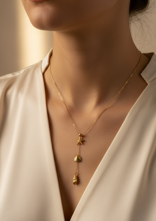 Anti-Tarnish Gold Seashell Necklace – Starfish & Ocean Pendant Jewelry for Women