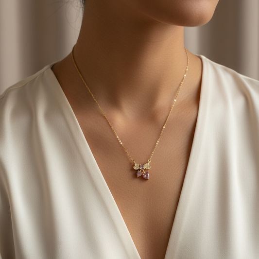 Anti-Tarnish Gold Butterfly Pendant Necklace – Sparkling Crystal Jewelry for Women