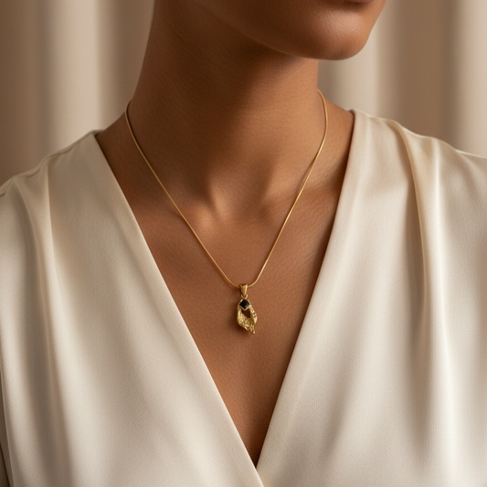 Golden Elegance Pendant Necklace with Black Gemstone
