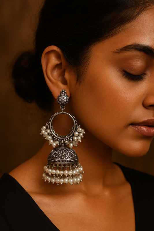 Oxidized Pearl-Embellished Earrings for Timeless Elegance