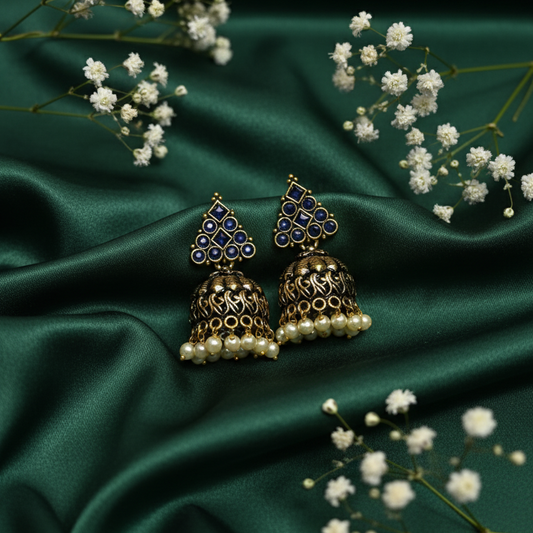 Elegant Gold and Blue Earring Set