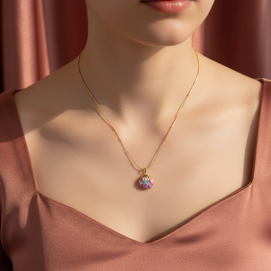 Anti-Tarnish Shell Pendant Necklace – Iridescent Seashell Charm Jewelry for Women